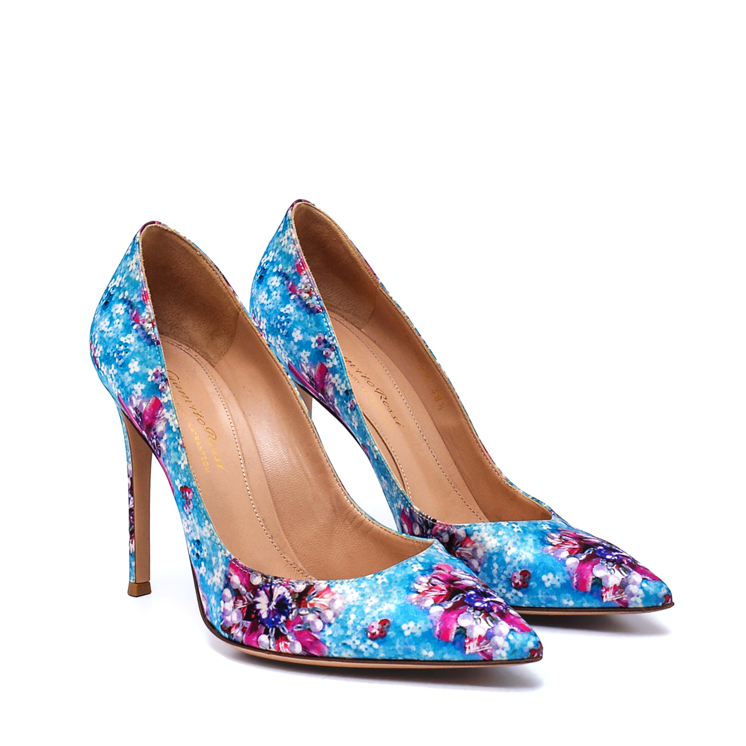 Gianvito Rossi - Blue Floral Print Fabric Lisa Ponker Pumps / 38.5